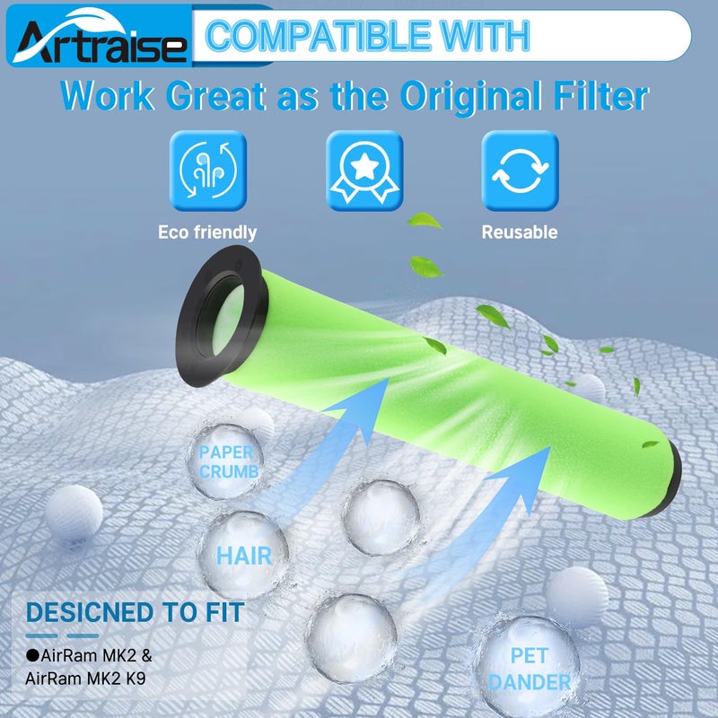 Artraise Air Ram Filter Replacement for Bissell AirRam 1984 Cordless Vacuum Parts Filter 2144 21448 19841 19844, AirRAM for Gtech Mk2 K9 Filters Cordless Vacuum Cleaner, part#1611215 (4 Pack Filters) - Image 3